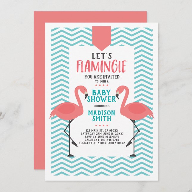 Cute Flamingo Tropical Let's Flamingle Baby Shower Invitation (Front/Back)