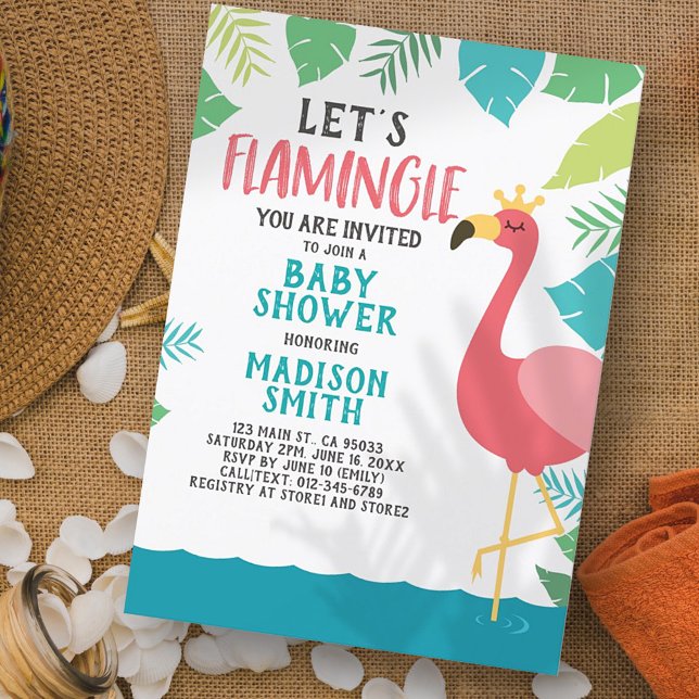 Cute Flamingo Tropical Let's Flamingle Baby Shower Invitation (Creator Uploaded)