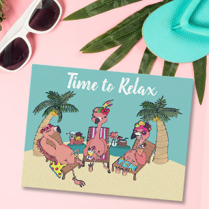 Cute Flamingo Tropical Vacation Time to Relax Postcard