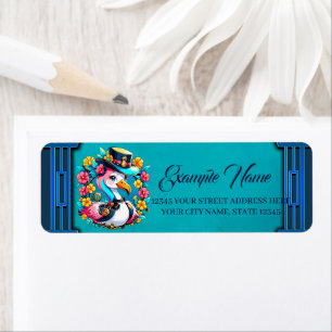 Cute flamingo with a colourful summer hat  return address label