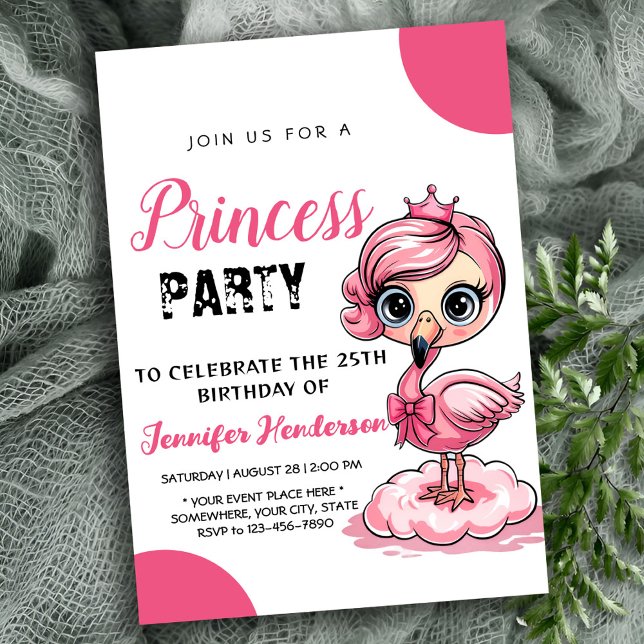 Cute flamingo with crown birthday invitation (Creator Uploaded)