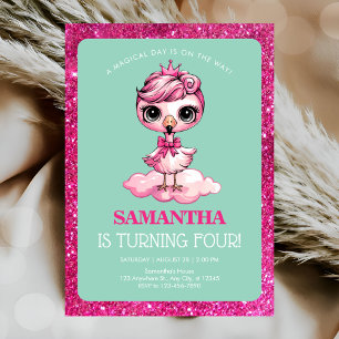 Cute flamingo with crown birthday invitation
