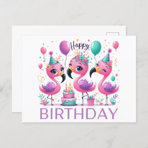 Cute flamingoes happy birthday postcards