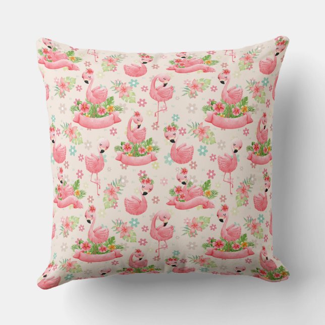 Cute flamingos and tropical flowers cushion (Back)