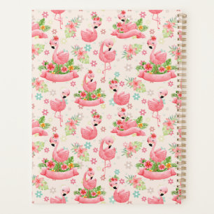 Cute flamingos and tropical flowers planner