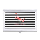 Cute Flamingos, Black, White Stripes Personalised
