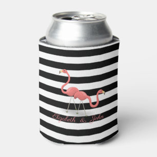 Cute  Flamingos ,Black White Stripes,Personalised Can Cooler