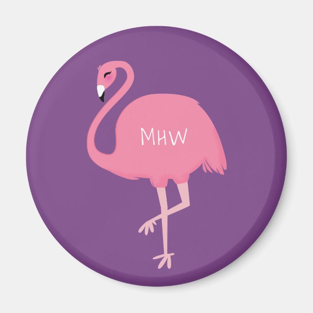 Cute Flamingos custom monogram magnet (Front)