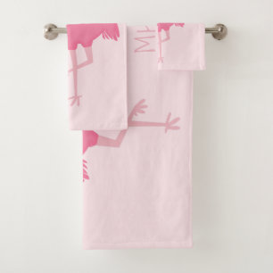 Cute Flamingos custom monogram towel set