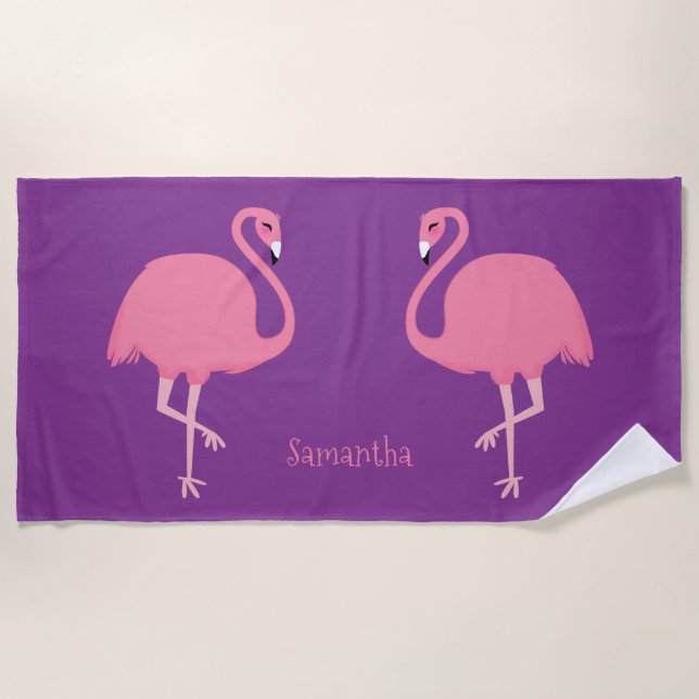 Cute Flamingos custom name beach towel (Front)