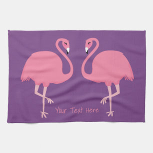 Cute Flamingos custom text kitchen towel