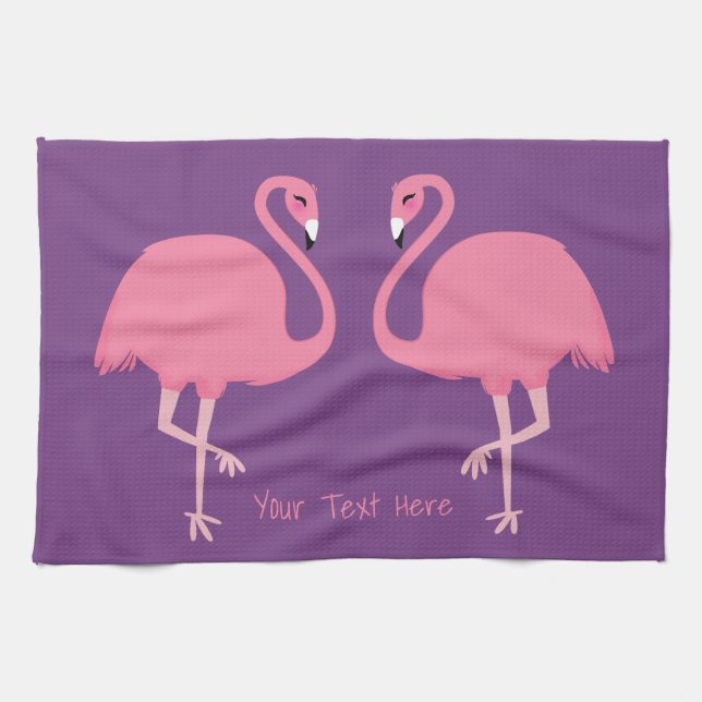 Cute Flamingos custom text kitchen towel (Horizontal)