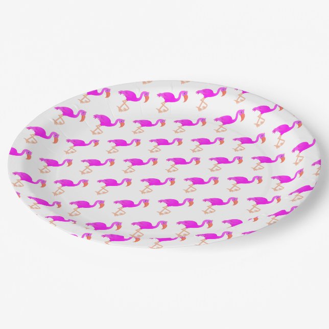Cute Flamingos - Happy Party Paper Plate (Angled)