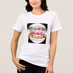 Cute Flamingos on Beach Hello Summer Art Tri-Blend Shirt