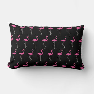 Cute Flamingos on Black Lumbar Cushion