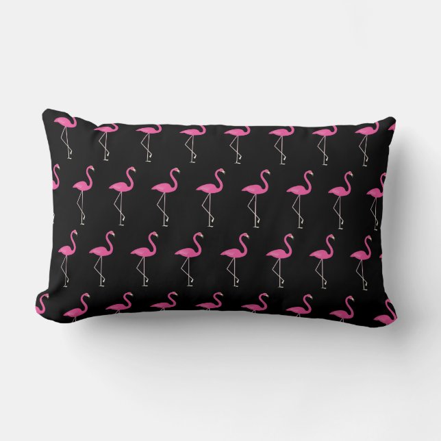 Cute Flamingos on Black Lumbar Cushion (Front)