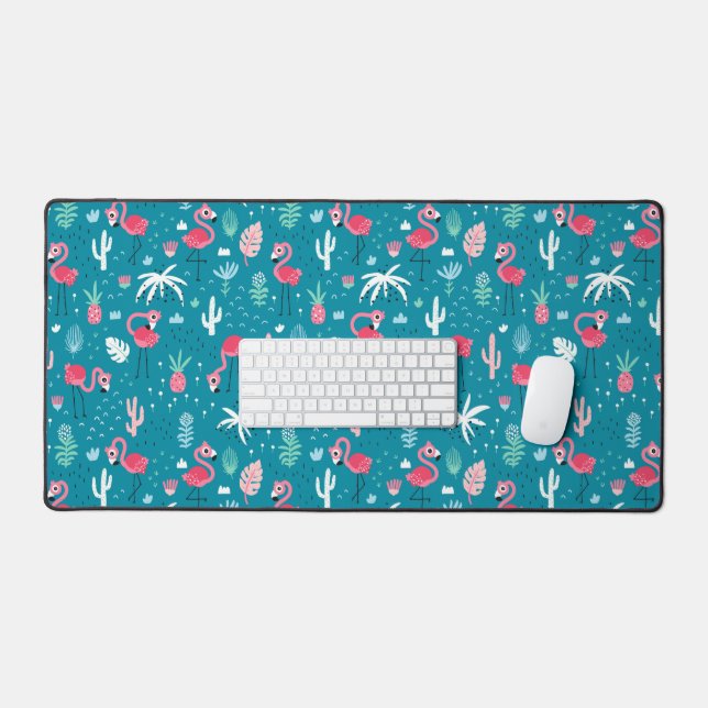 Cute Flamingos with Tropical Foliage  Desk Mat (Keyboard & Mouse)