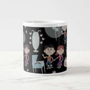 Cute Flashback Kids Happy Fifties Pattern Large Coffee Mug