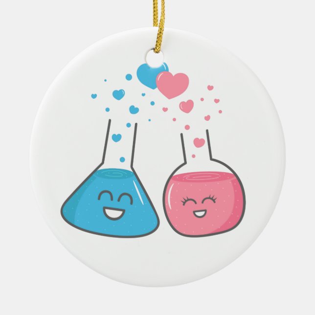 Cute flasks in love, we've got chemistry ceramic ornament (Front)