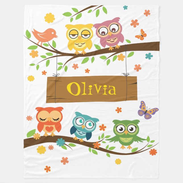 Cute Fleece Blanket with owl design (Front)