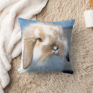 Cute Flemish white and brown rabbit Cushion