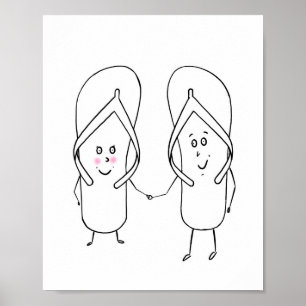 cute flip flop, couple, sandal theme poster