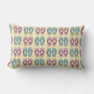 Cute Flip Flop Pattern on Sand Background Lumbar Cushion