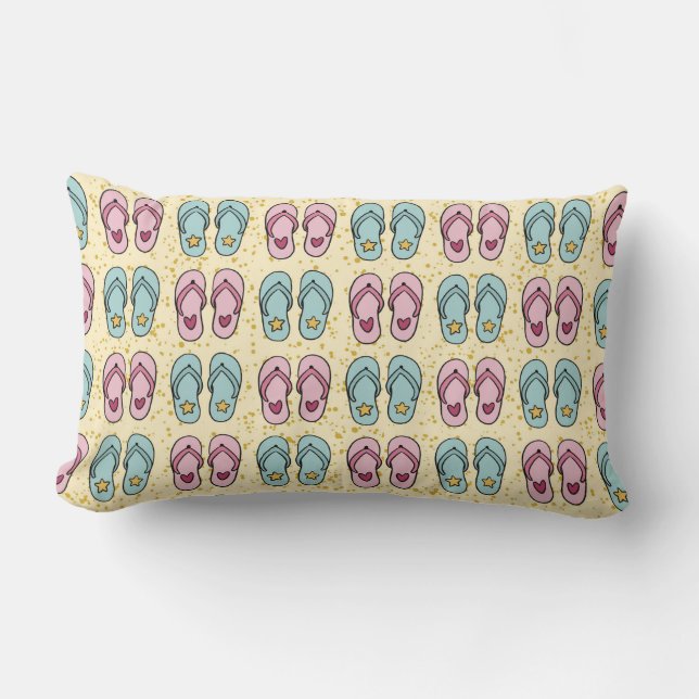 Cute Flip Flop Pattern on Sand Background Lumbar Cushion (Front)