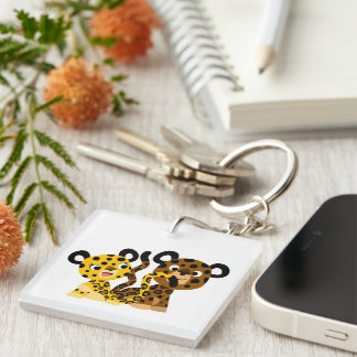 Cute Flirtatious Cartoon Jaguars Acrylic Keychain