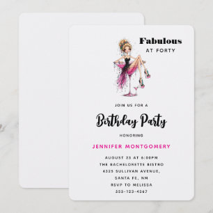 Cute Flirty Girl in a Martini Glass 40th Birthday Invitation