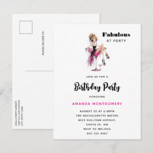 Cute Flirty Girl in a Martini Glass 40th Birthday Invitation Postcard