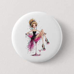 Cute Flirty Girl in a Martini Glass 6 Cm Round Badge