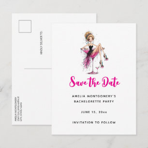 Cute Flirty Girl in a Martini Glass Bachelorette Announcement Postcard