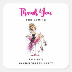 Cute Flirty Girl in a Martini Glass Bachelorette Square Sticker