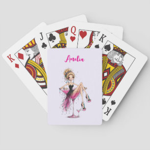 Cute Flirty Girl in a Martini Glass Playing Cards