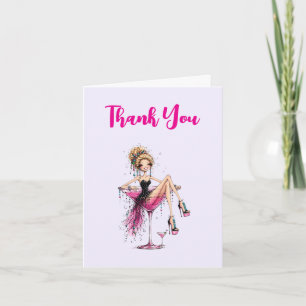 Cute Flirty Girl in a Martini Glass Thank You Card
