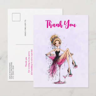 Cute Flirty Girl in a Martini Glass Thank You Postcard