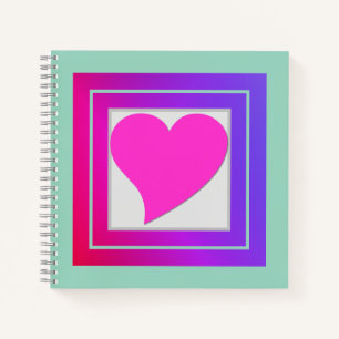 Cute Flirty Hot Pink Heart, Purple and Red on Teal Notebook