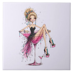 Cute Flirty Lady in a Martini Glass Ceramic Tile