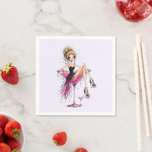 Cute Flirty Lady in a Martini Glass Napkin