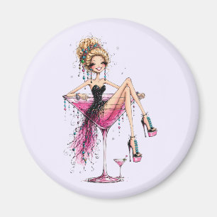 Cute Flirty Woman in a Martini Glass Magnet