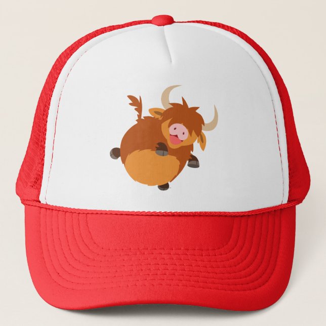 Cute Floating Cartoon Highland Cow Hat (Front)