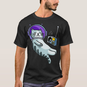 Cute Floating Cat In Space Listen To Radio Music C T-Shirt