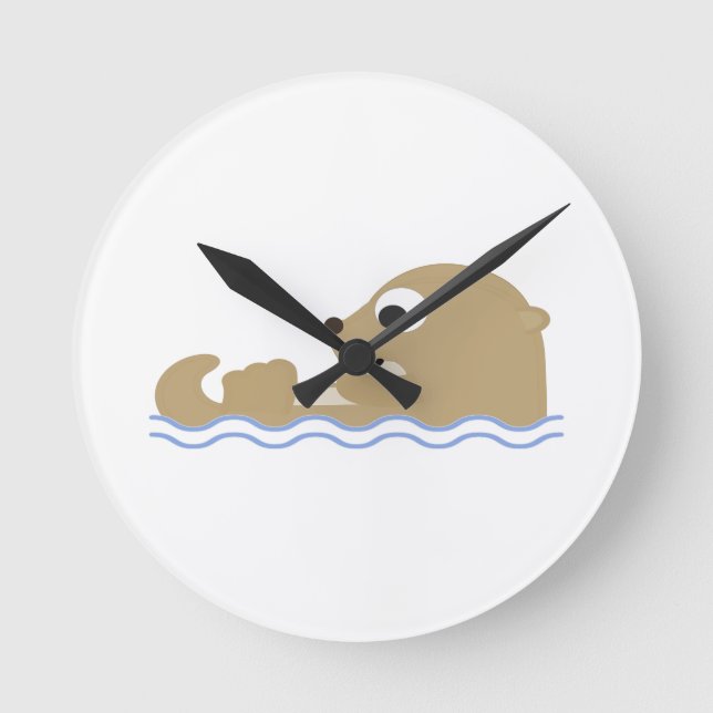 Cute Floating Otter Round Clock (Front)