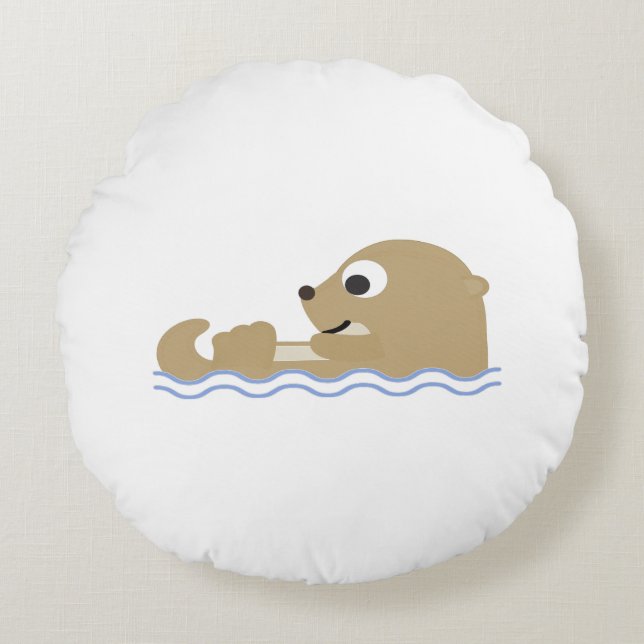 Cute Floating Otter Round Cushion (Front)