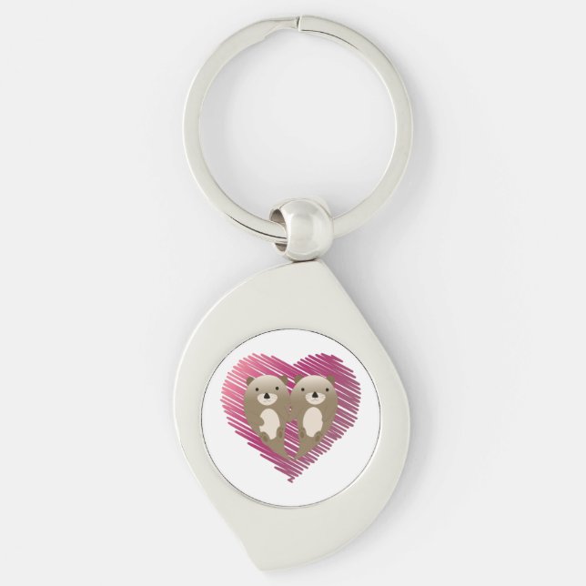 Cute Floating Otters in Love Key Ring (Front)