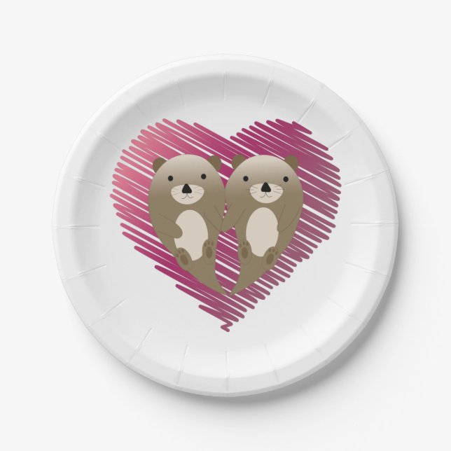 Cute Floating Otters in Love Paper Plate (Front)