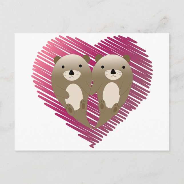 Cute Floating Otters in Love Postcard (Front)