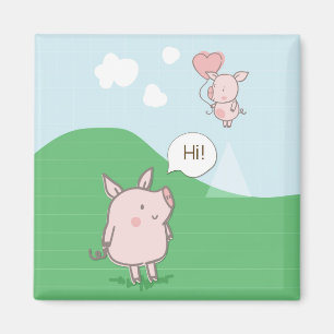 Cute Floating Pig Saying Hi Magnet