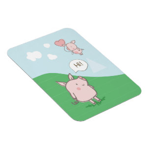 Cute Floating Pig Saying Hi Magnet